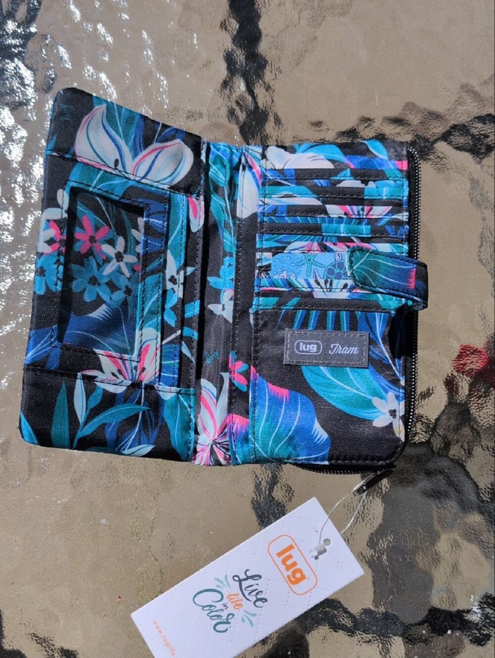 lug Quilted Floral Wallet - Black with Blue & Pink Accents NWTs - Picture 3 of 3